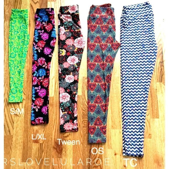 LuLaRoe One Size Leggings RWB, Hunter Green, & Plum Geometric Print - Picture 2 of 2